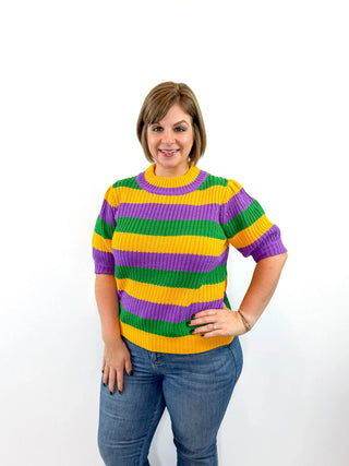 Mardi Gras Striped Hacci Knit Top - SLS Wares