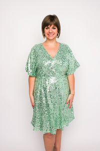 Mint Flutter Sleeve Sequin Dress - SLS Wares