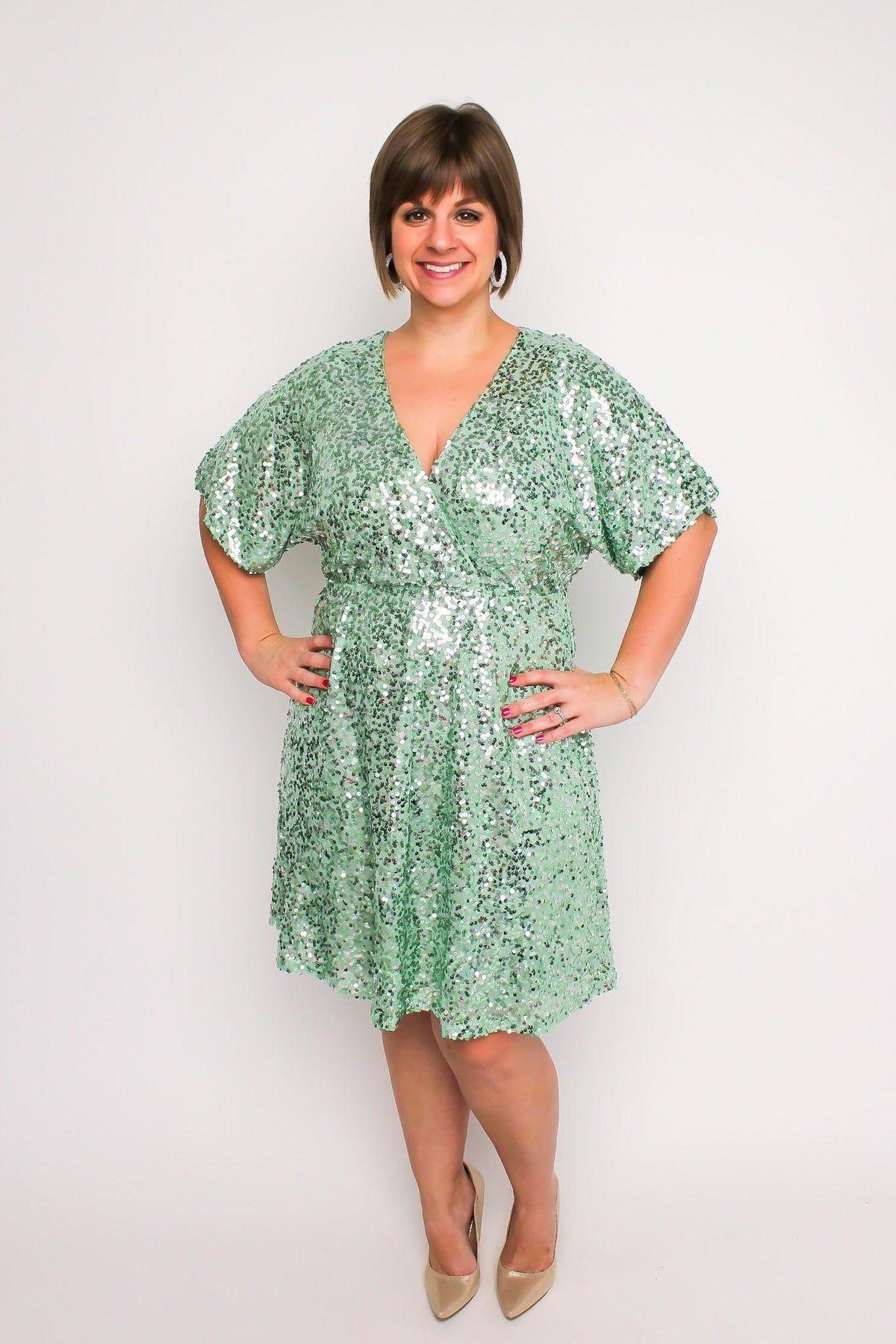 Mint Flutter Sleeve Sequin Dress - SLS Wares