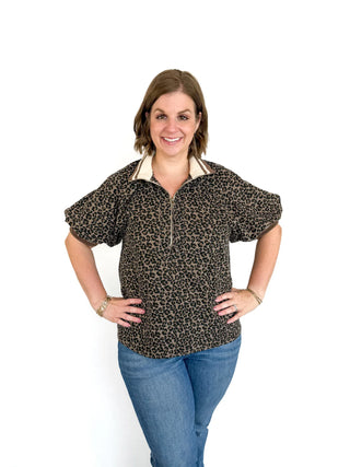 Mocha Leopard Print Half Zip Top - SLS Wares