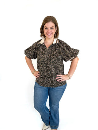 Mocha Leopard Print Half Zip Top - SLS Wares