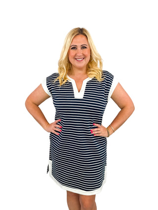Navy & White Striped Shift Dress - SLS Wares