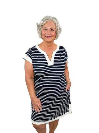 Navy & White Striped Shift Dress - SLS Wares