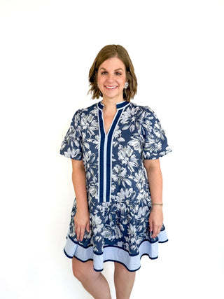 Navy Floral Puff Sleeve Dress - SLS Wares