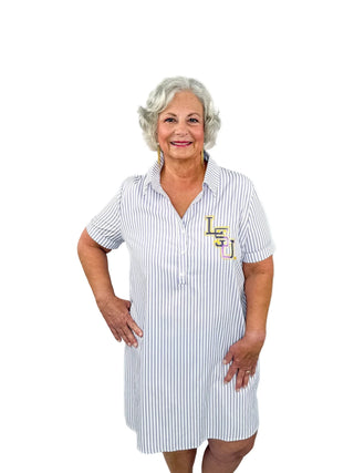 Official LSU Tigers Sequined Pinstripe Shirt Dress - SLS Wares