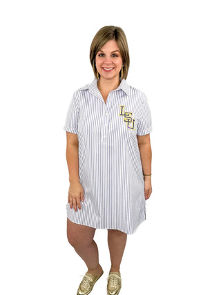 Official LSU Tigers Sequined Pinstripe Shirt Dress - SLS Wares