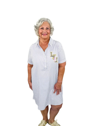 Official LSU Tigers Sequined Pinstripe Shirt Dress - SLS Wares