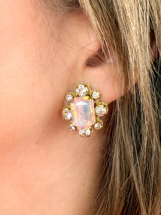 Opal & Rhinestone Halo Stud Earrings - SLS Wares