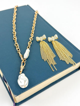 Pearl Drop Gold Link Necklace