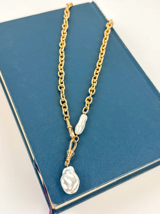 Pearl Drop Gold Link Necklace