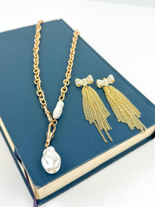 Pearl Drop Gold Link Necklace