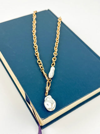 Pearl Drop Gold Link Necklace
