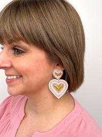Pink & Gold Heart Earrings - SLS Wares
