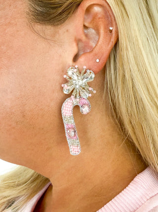 Pink Beaded Candy Cane Earrings - SLS Wares