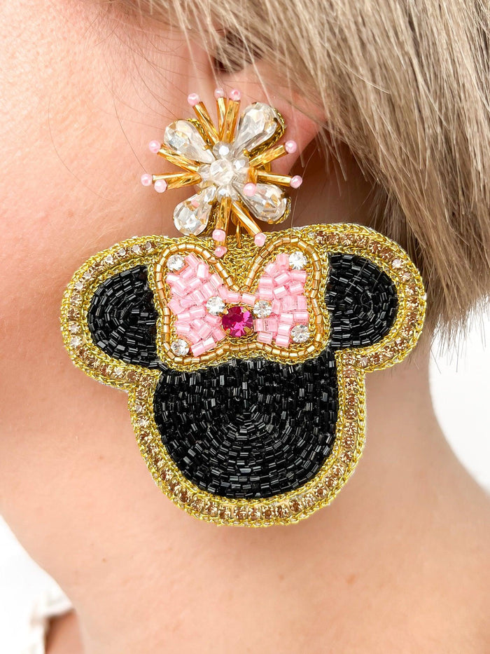 Pink Bow Mouse Burst Earrings - SLS Wares