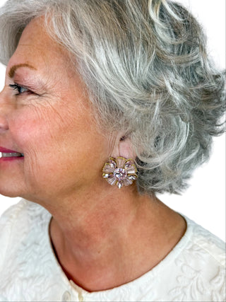 Pink Rhinestone Burst Statement Stud Earrings - SLS Wares