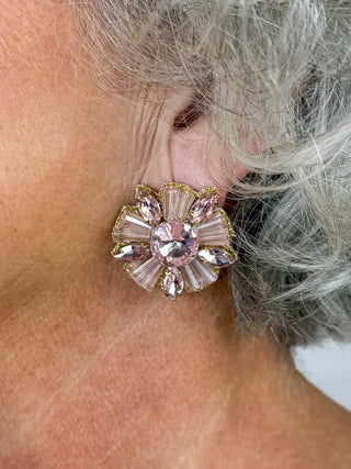 Pink Rhinestone Burst Statement Stud Earrings - SLS Wares