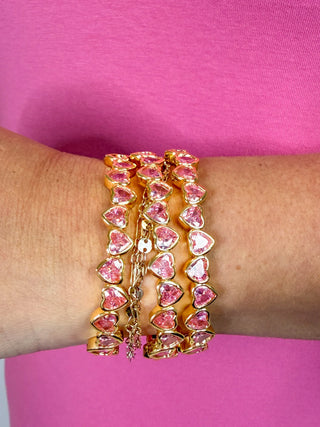 Pink Rhinestone Heart Cuff Bracelet - SLS Wares