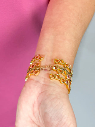 Pink Rhinestone Heart Cuff Bracelet - SLS Wares