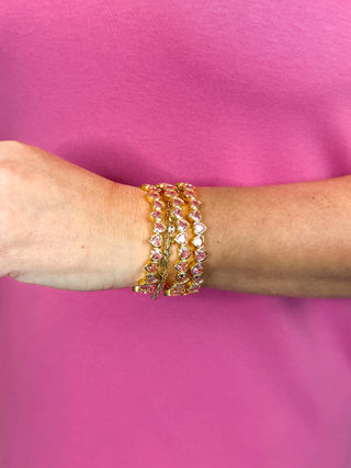 Pink Rhinestone Heart Cuff Bracelet - SLS Wares