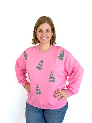 Pink Rhinestone Tree Sweatshirt - SLS Wares