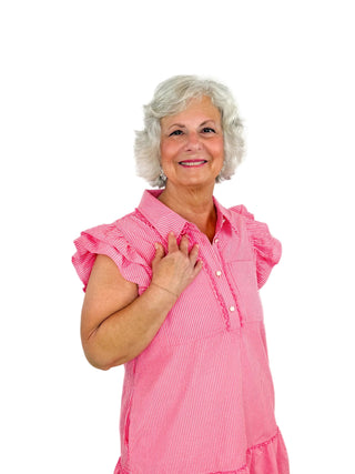 Pink Ruffle Pinstripe Drop Waist Dress - SLS Wares