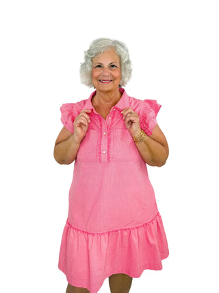 Pink Ruffle Pinstripe Drop Waist Dress - SLS Wares