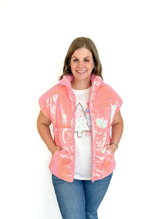 Pink Sequin Puffer Vest - SLS Wares