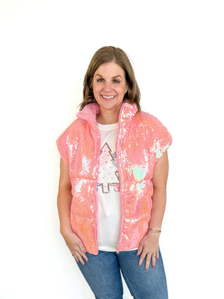 Pink Sequin Puffer Vest - SLS Wares
