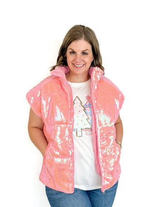Pink Sequin Puffer Vest - SLS Wares