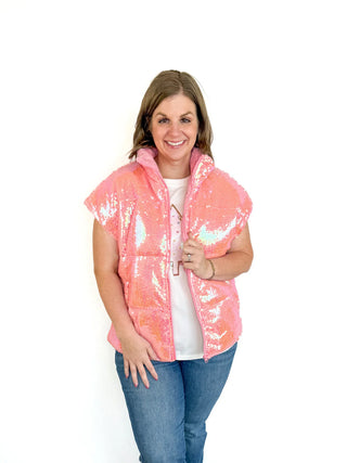 Pink Sequin Puffer Vest - SLS Wares