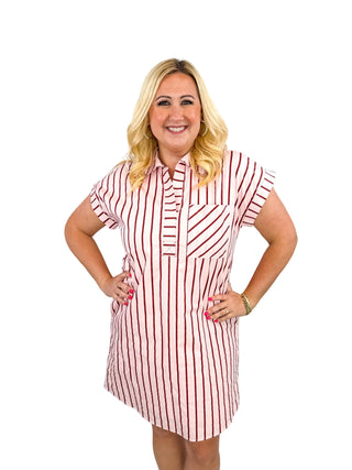 Pink Stripe Collared Shift Dress - SLS Wares