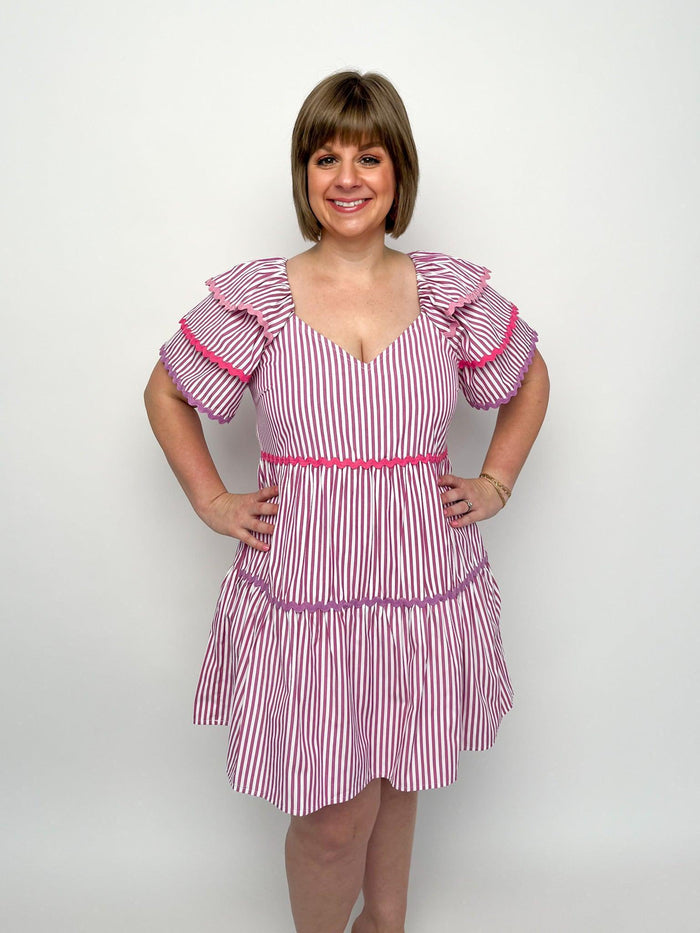 Pink Striped Layered Sleeve Dress - SLS Wares