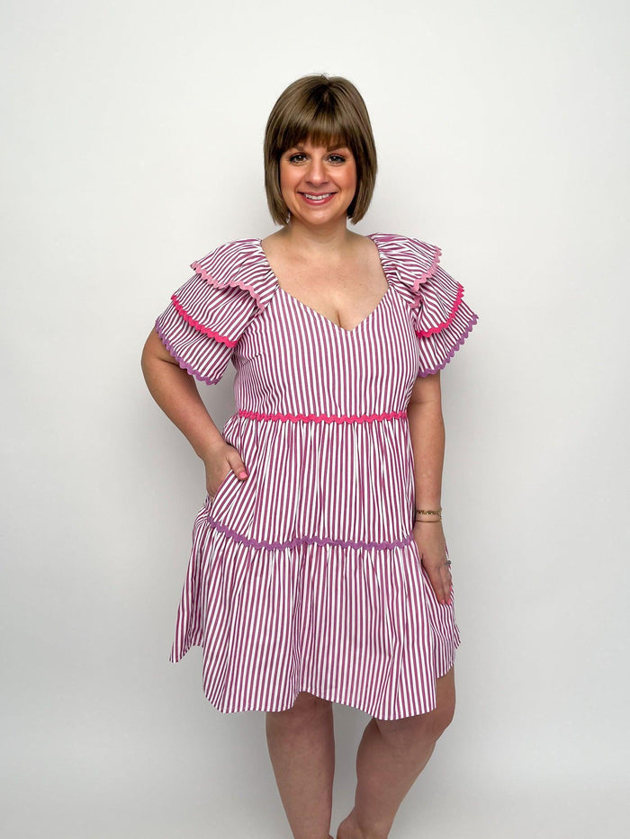 Pink Striped Layered Sleeve Dress - SLS Wares