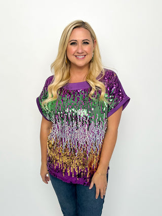 Mardi Gras Sequin Color Block Top Try On Video - SLS Wares