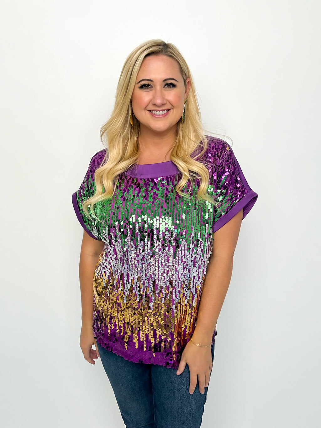 Mardi Gras Sequin Color Block Top Try On Video - SLS Wares