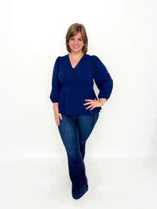 Navy V Neck Babydoll Top Try On Video - SLS Wares