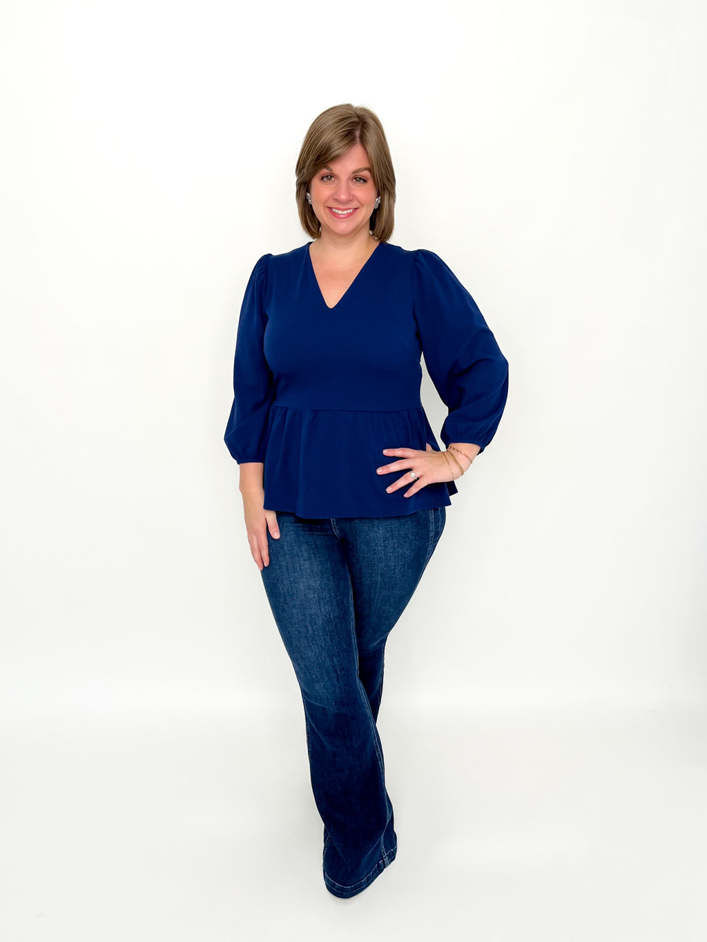 Navy V Neck Babydoll Top Try On Video - SLS Wares