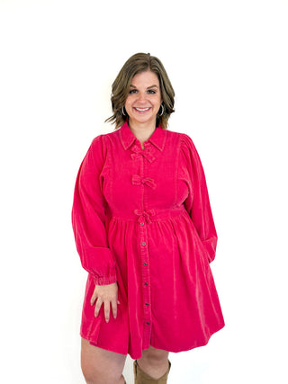 Cranberry Bow Tie Corduroy Dress Try On Video - SLS Wares