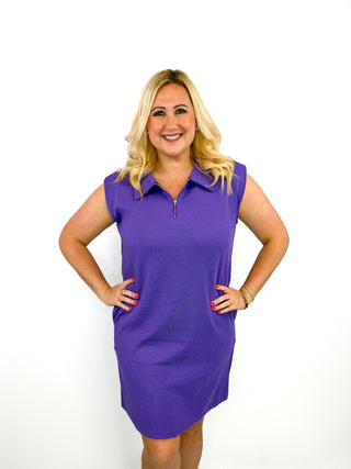 Purple Sleeveless Half-Zip Polo Dress Try On Video - SLS Wares