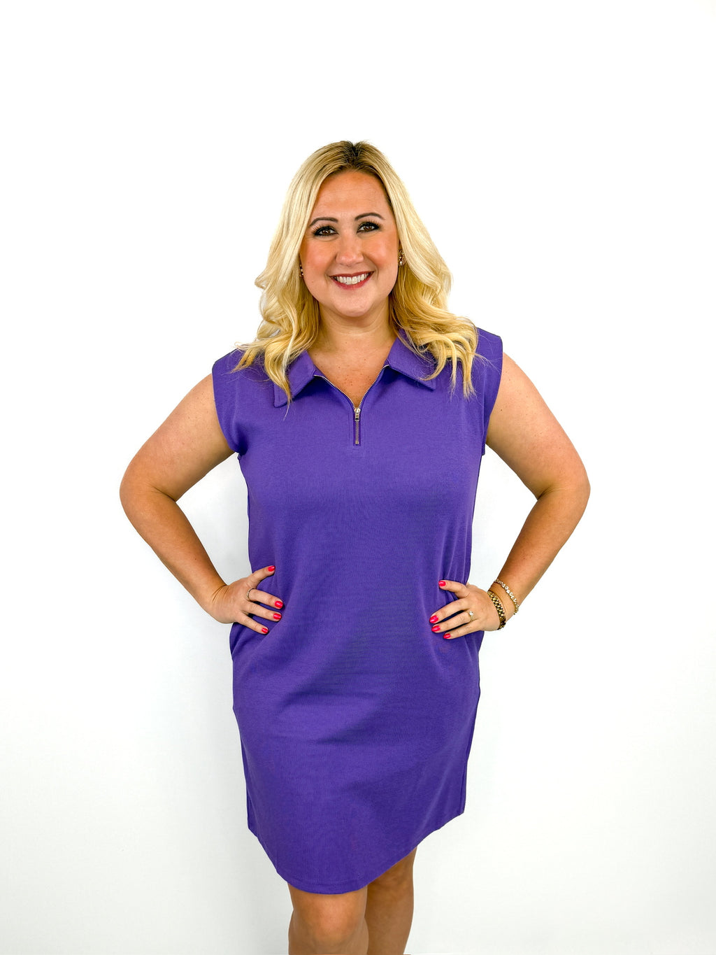 Purple Sleeveless Half-Zip Polo Dress Try On Video - SLS Wares