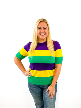 Mardi Gras Color Block Sweater Top Try On Video - SLS Wares