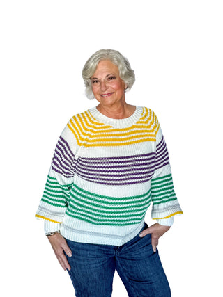 Mardi Gras Balloon Sleeve Striped Sweater Try On Video - SLS Wares