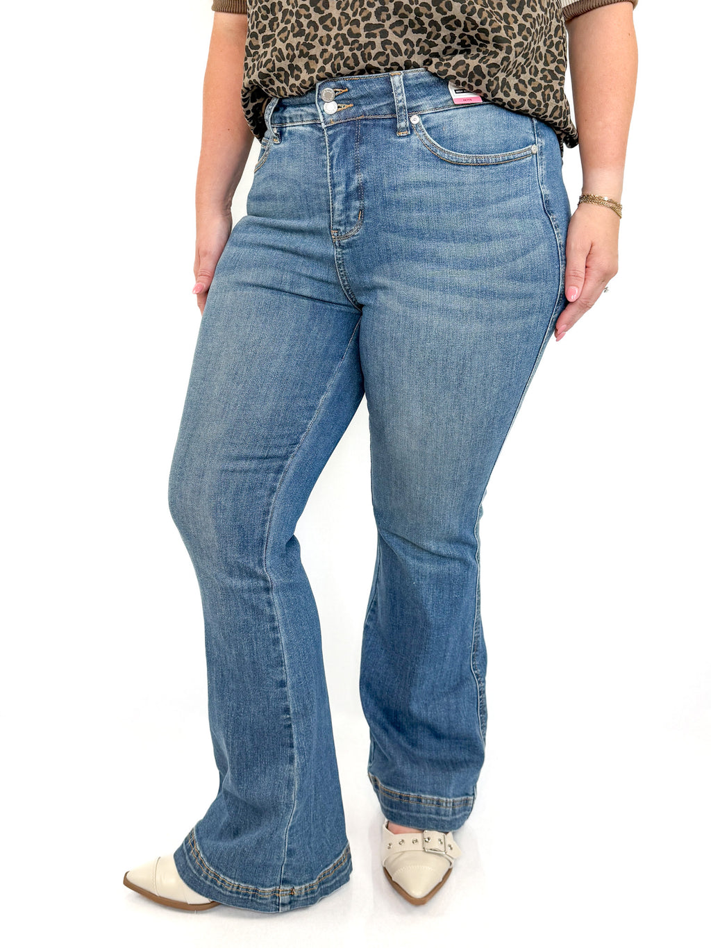 Judy Blue Tummy Control Double Button Flare Jeans Try On Video - SLS Wares