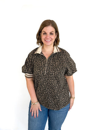 Mocha Leopard Print Half Zip Top Try On Video - SLS Wares