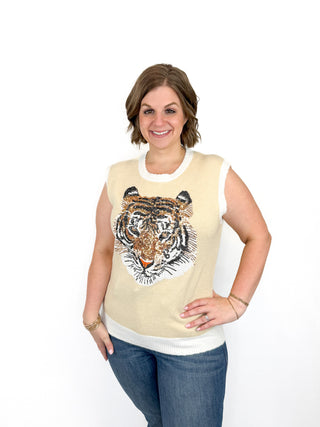 Golden Sequin Tiger Sleeveless Sweater Try On Video - SLS Wares