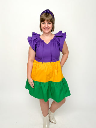 Mardi Gras Flutter Sleeve Dress Try On Video - SLS Wares