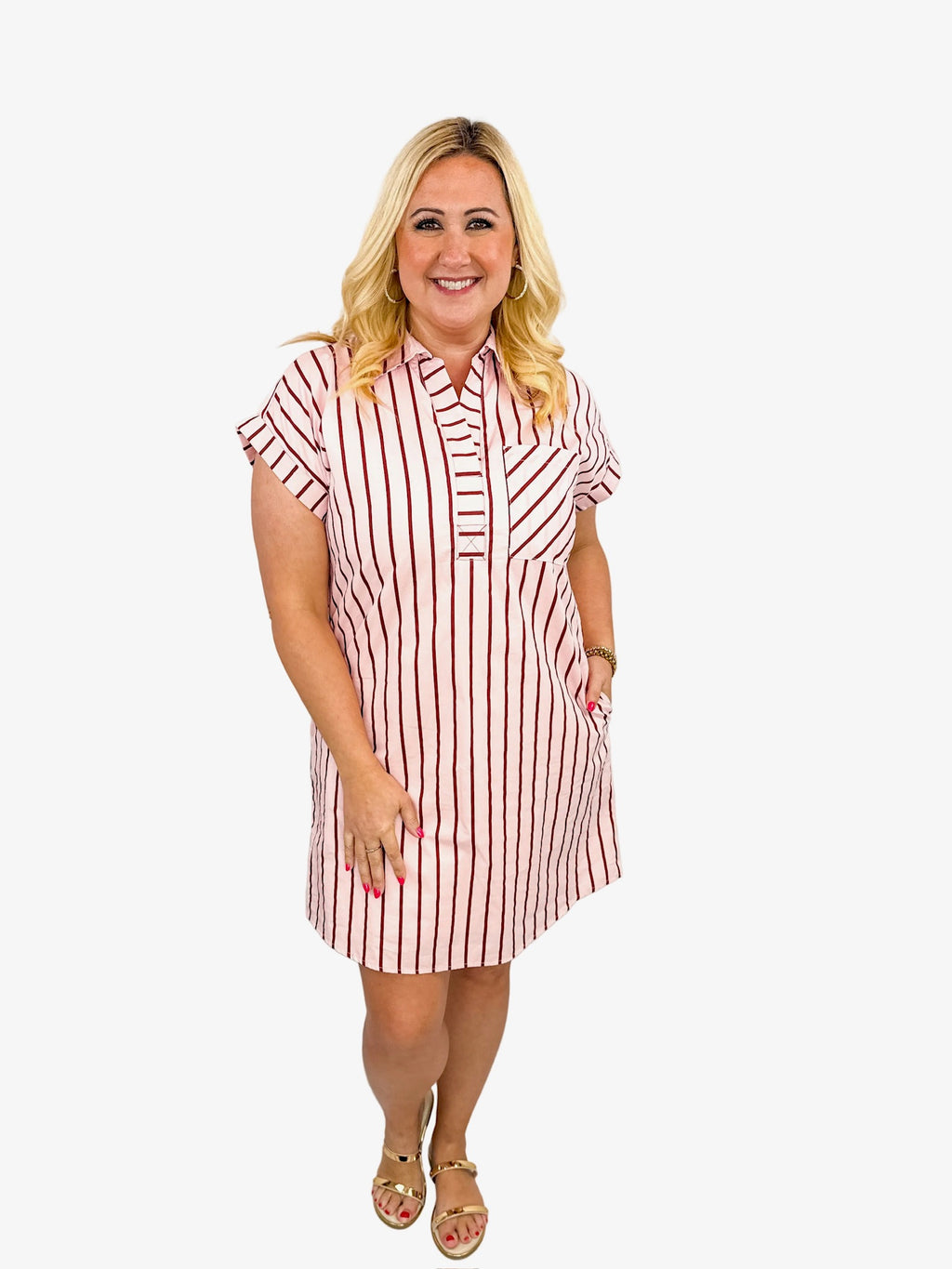 Pink Stripe Collared Shirt Dress Try On Video - SLS Wares