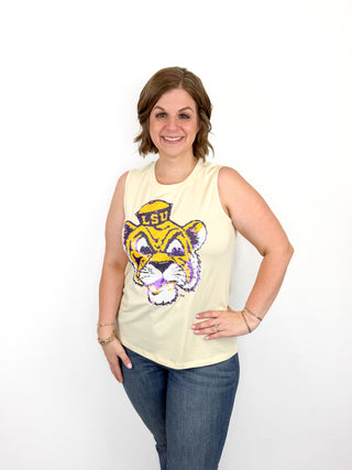 Yellow Sequin LSU Vintage Tiger Tank Try On Video - SLS Wares