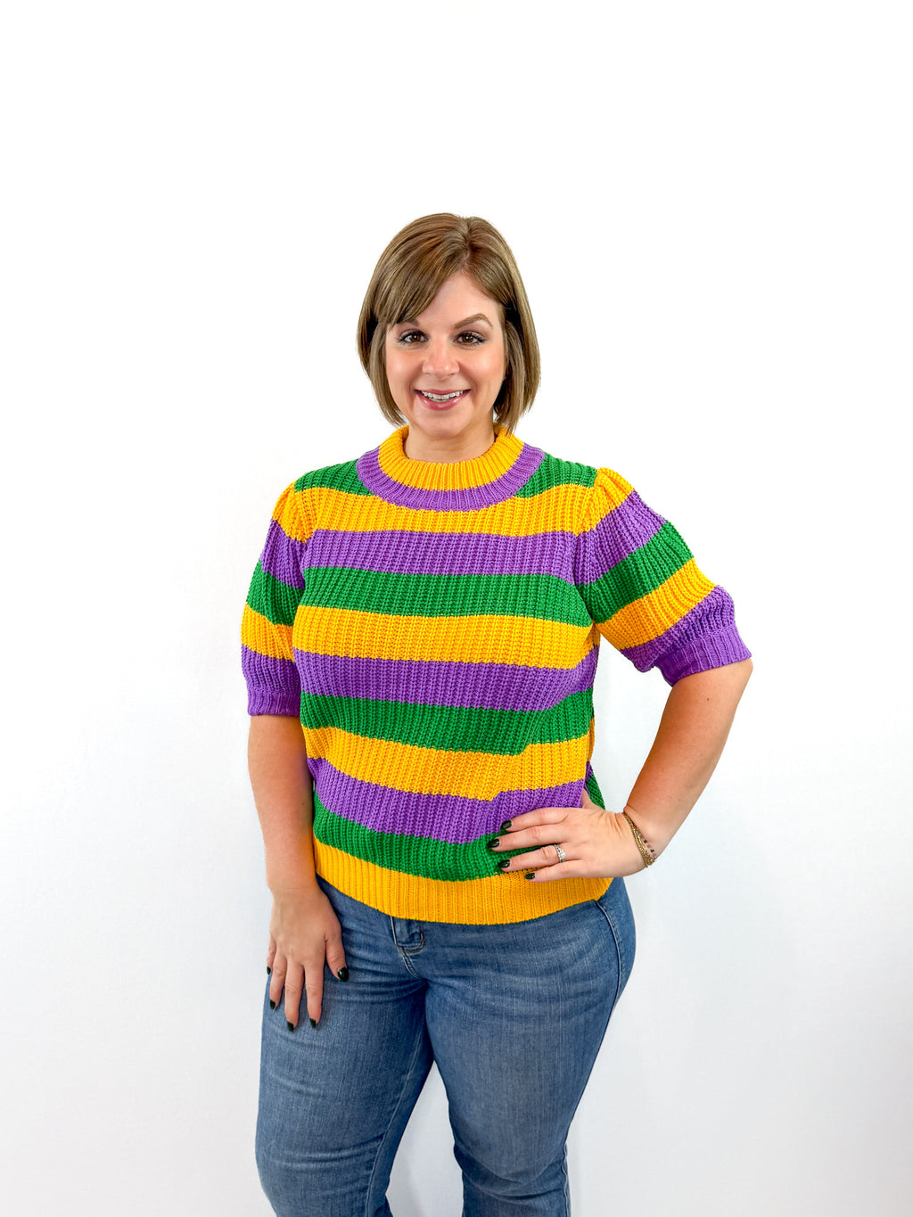 Mardi Gras Striped Hacci Knit Top Try On Video - SLS Wares